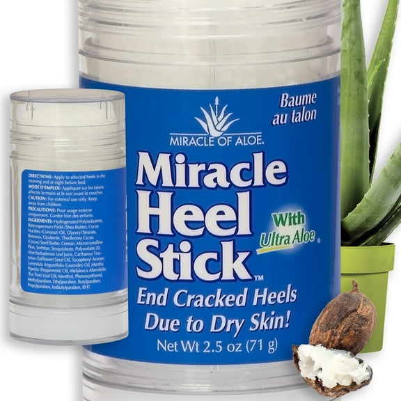 Miracle of Aloe’s Miracle Heel Stick - Quick Relief for Rough, Dry, Cracked Heels - Intensive Therapeutic Balm for Severe Dry Feet Treatment & Heel Repair - Restorative Pure Aloe Vera Gel 2.5oz