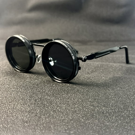 Men's retro Leica style rotating fashion glasses - Adjustable brightness steampunk alloy frame, black and gray gradient lenses, suitable for masqueras, travel and fashion accessories,