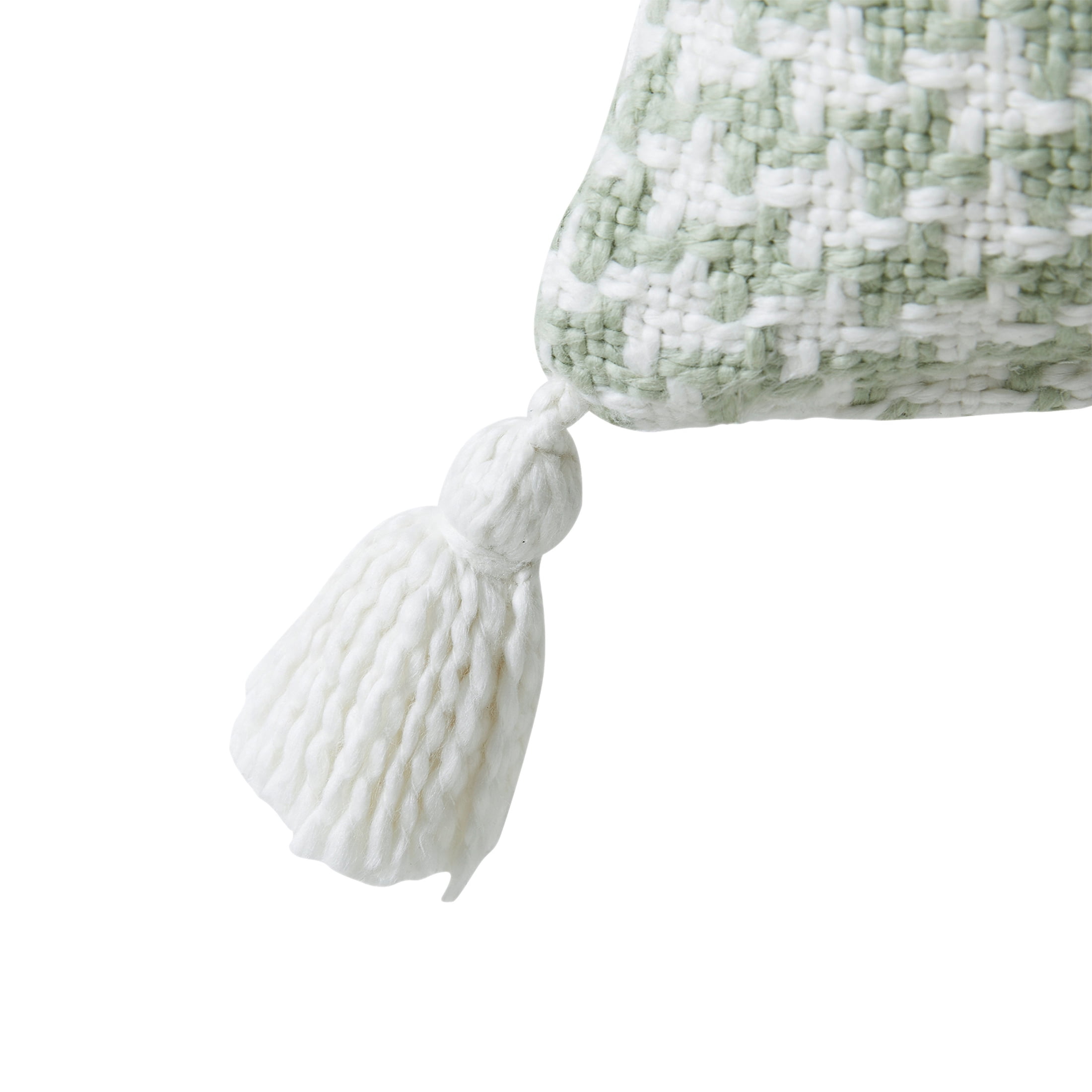 (2 pack) Beautiful Tonal Houndstooth Cotton Decorative Pillow with Tassels by Drew Barrymore, 22" x 22", Sage