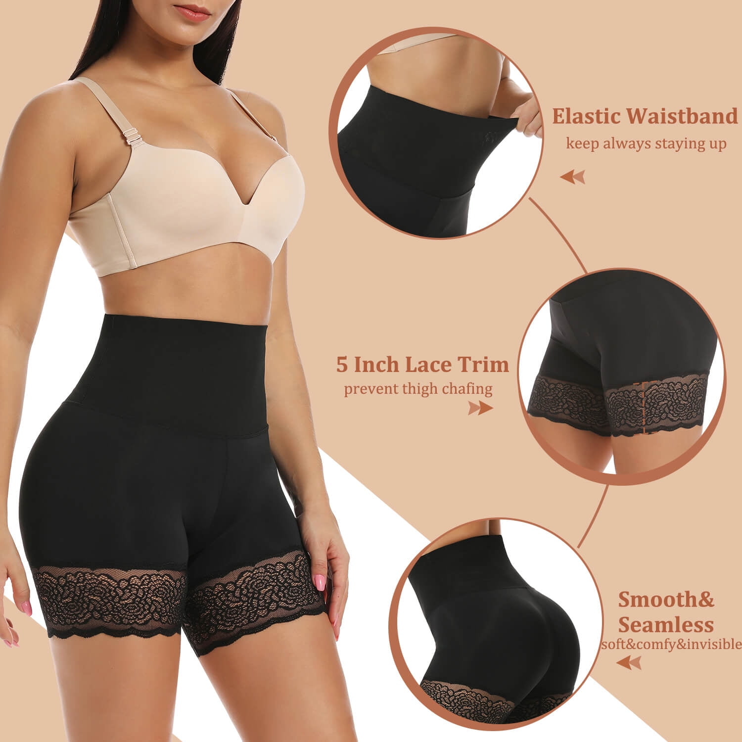 VASLANDA Slip Shorts for Under Dresses Women Elastic Anti Chafing