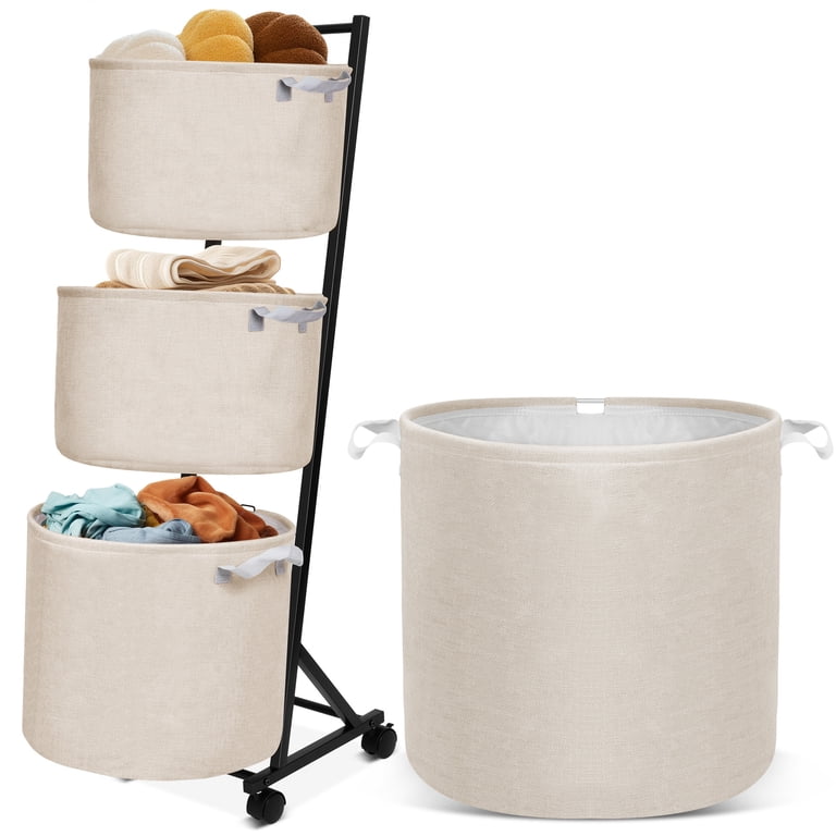 3-Tier Rolling Laundry Hamper Sorter With Wheels, Beige photo 1