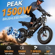 Electric Bike for Adults, PEAK 1500W, 20 Fat Tire, 48V 20Ah 30MPH Off-Road Ebike, Full Suspension E-Mountain Bike UL2849