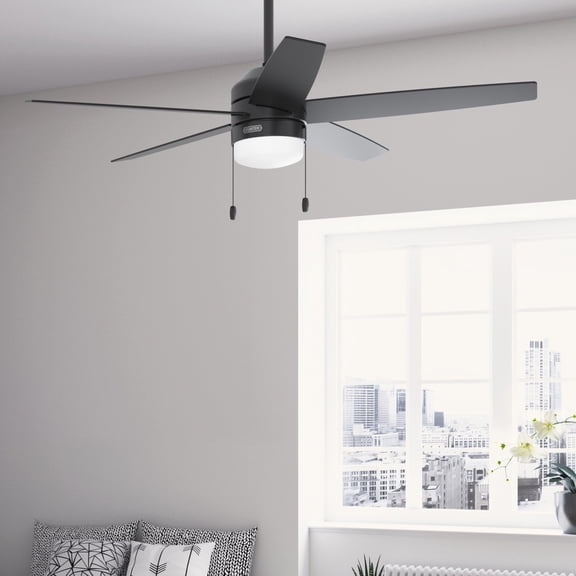 Hunter 52 inch Indoor Ceiling Fan with LED Light and Pull Chain - Black Modern Ceiling Fan, Standard Mount, 5 Blades, For Bedroom, Living Room, or Kitchen - Bardot 52491, Matte Black