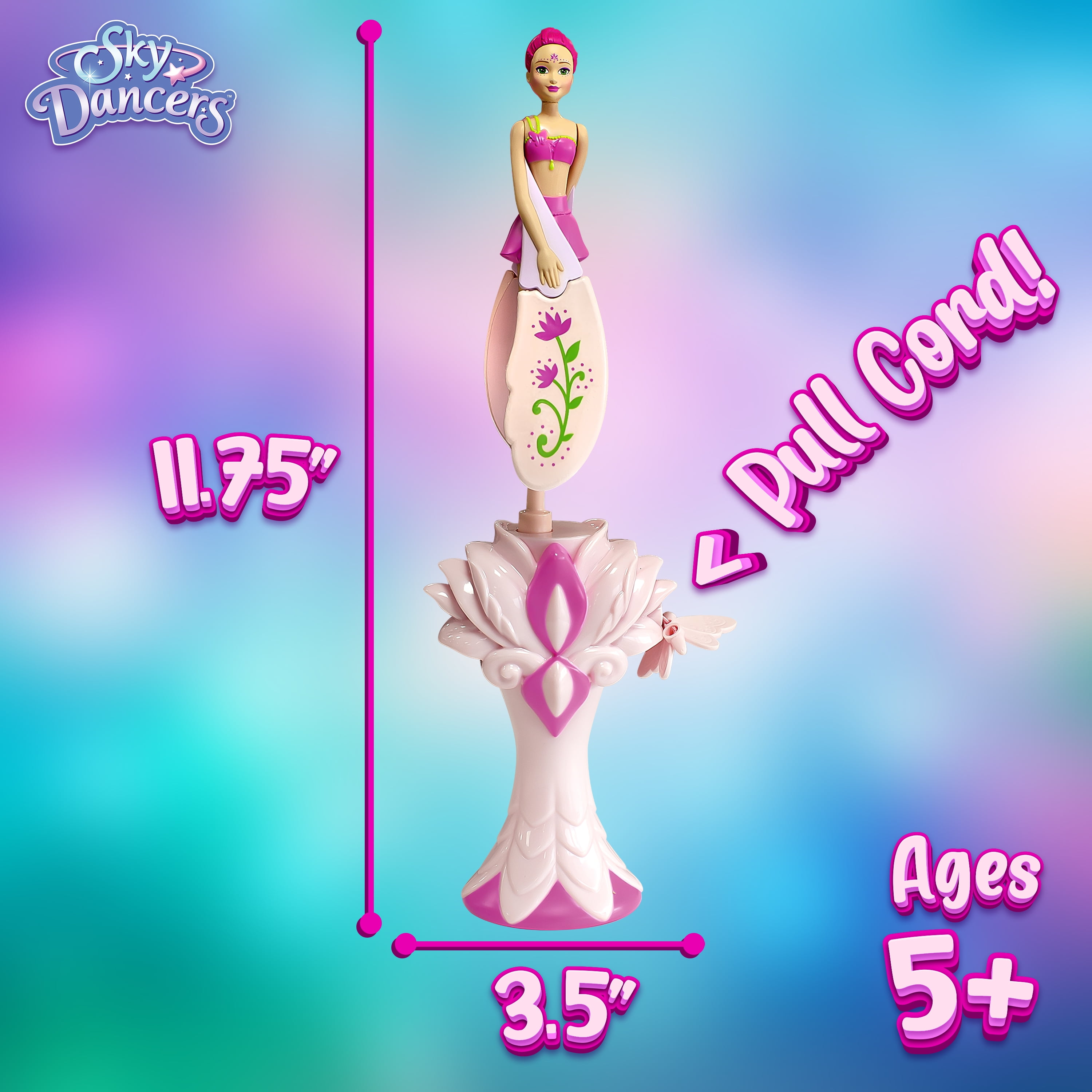 Sky Dancers Fuchsia Fantasy – The Original Flying Doll Toy – Pull String Powered, Use Indoors or Outdoors, No Batteries Required, Gift for Kids 6+