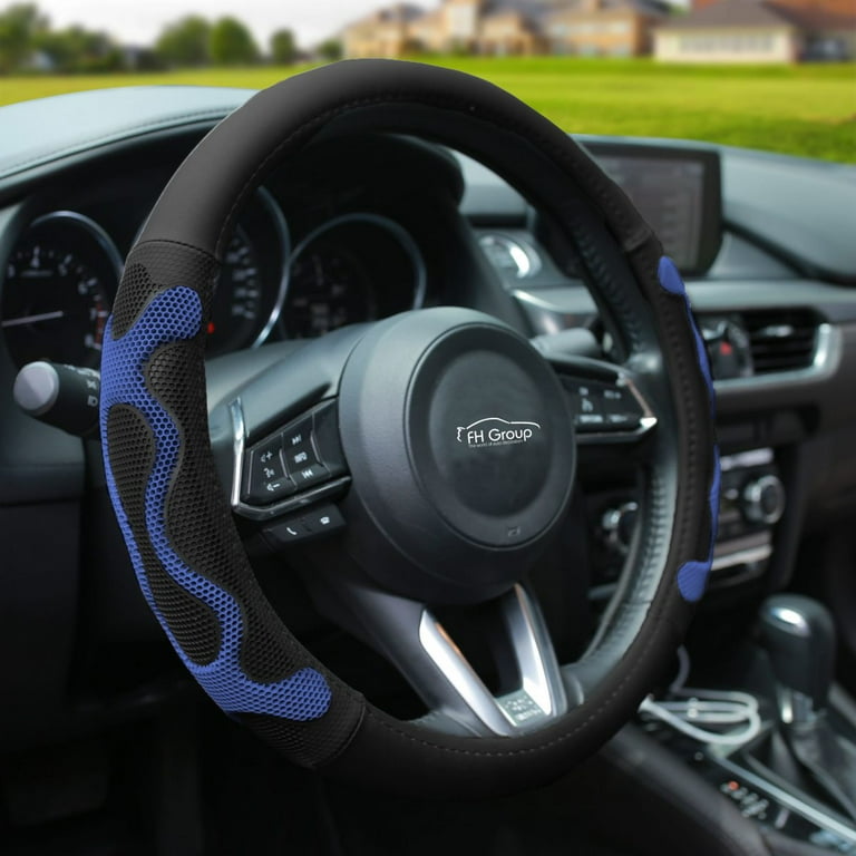 FH Group 1.6 lb. Leather Blue Steering Wheel Cover with