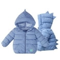 thumbnail image 2 of Spazoro Toddler Girls Puffer Jackets, Windproof Full-Zip Dinosaur Hood Fleece Padded Winter Coat for Kids Blue Size 5 T, 2 of 7