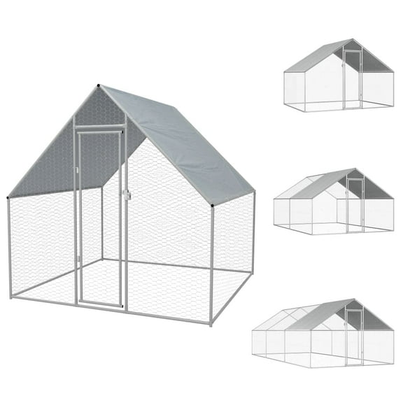 vidaXL Chicken Cage Walk-in Chicken Coop Pen Poultry Cage Galvanized Steel