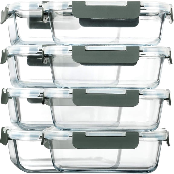 8-Pack 30 oz Glass Meal Prep Containers with Lids, Airtight Food Storage Containers for Microwave, Oven, Freezer, and Dishwasher Safe Lunch Boxes