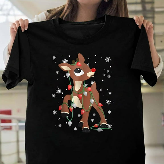 Rudolph The Red-Nosed Reindeer Christmas Lights Unisex T-Shirt, Festive Holiday Gift G0903, Up to Size 5XL