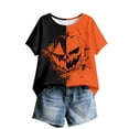 thumbnail image 7 of Halloween Shirts for Women Thanksgiving Novelty Pumpkin Face Tshirts Crew Neck Short Sleeve Festival Party Fashion Fashion Clothing Saffron M, 7 of 7