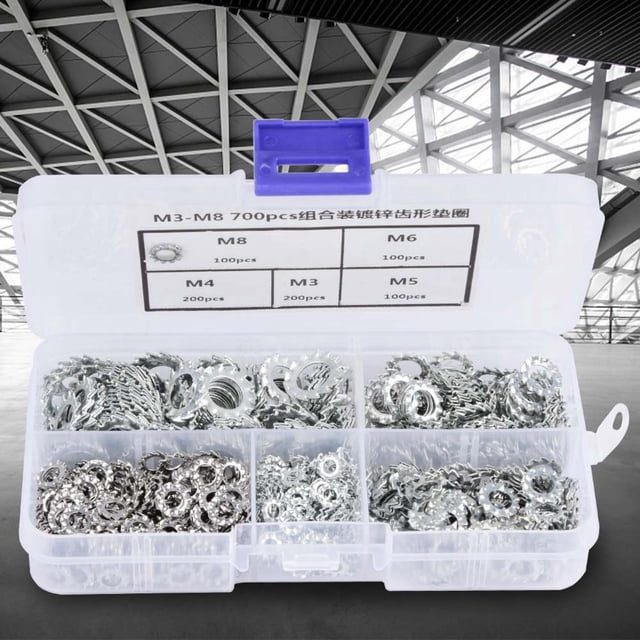 Laveuse de Serrure Plate, 700pcs Galvanisée Dentée Serrure Rondelle Ensemble de Serrure Dentée Rondelle Ultra Réactif