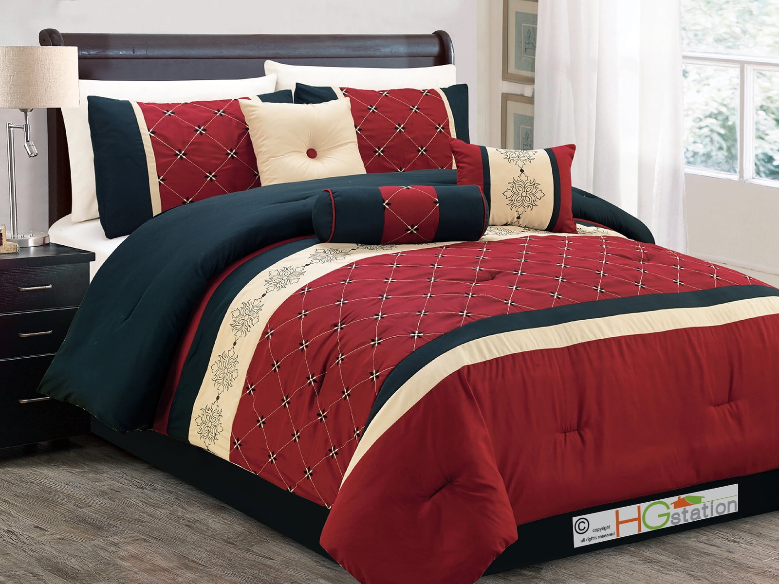 11Pc Prairie Floral Damask Diamond Star Lattice Embroidery Comforter