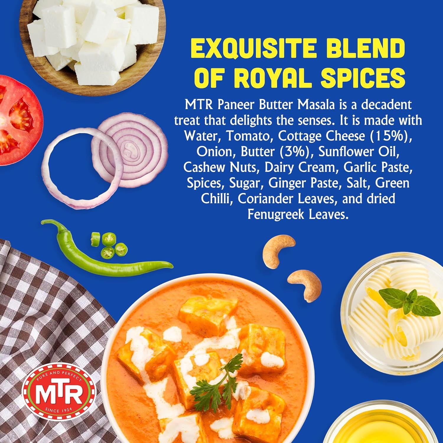 MTR Paneer Butter Masala - Creamy Cottage Cheese Curry - Tasty Indian Meal with No Added Preservatives - A Quick Meal Suitable for Vegetarians, Ready in Minutes! (300g, Pack of 6)