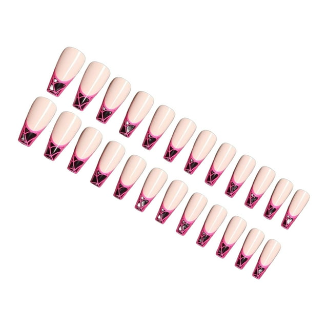 Seitruly Uñas postizas de ataúd, estilo francés clásico, uñas a presión, cubierta completa, punta de uñas, pegatinas de manicura de viscosidad Arte de uñas tipo 30 Seitruly CE012296-30B
