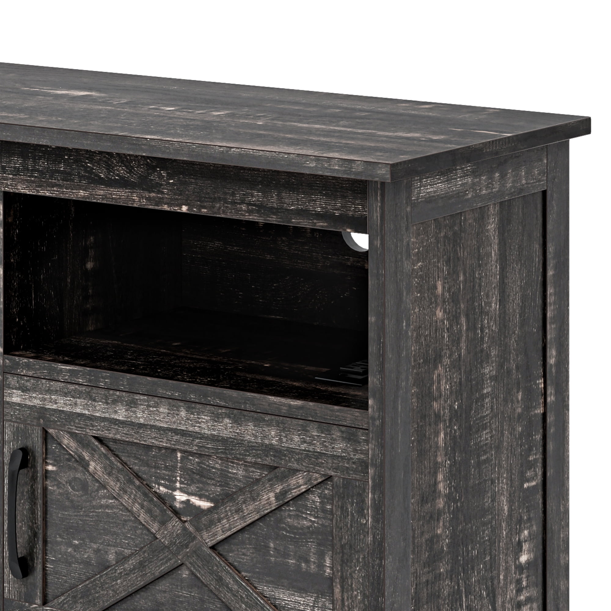 Uforic Farmhouse-Inspired TV Stand with Power Outlet, LED-Lit Media Console, Simplistic TV Cabinet for Living Room or Bedroom, Dark Rustic Oak, 59 Inch