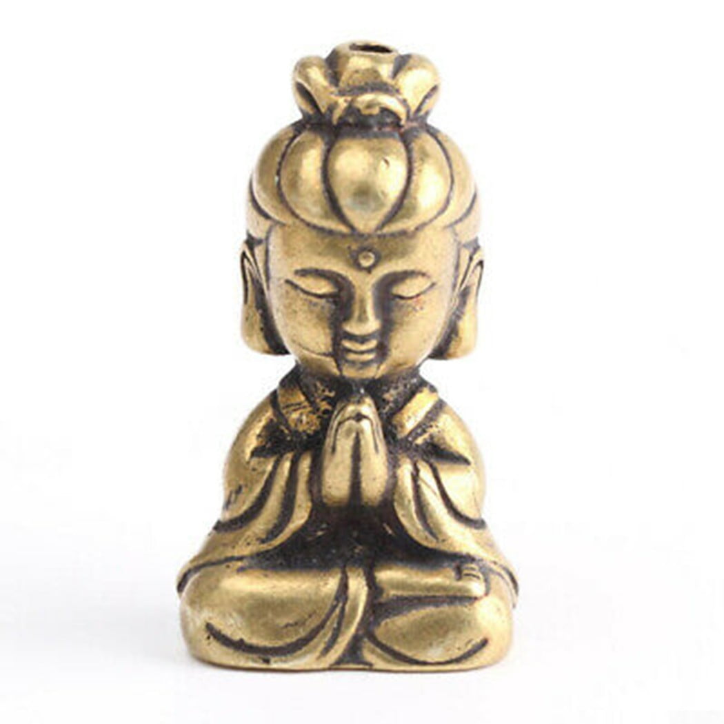 Small Guanyin Buddha Statue Ornament Office Desk Figurine Brass Home Decoration 