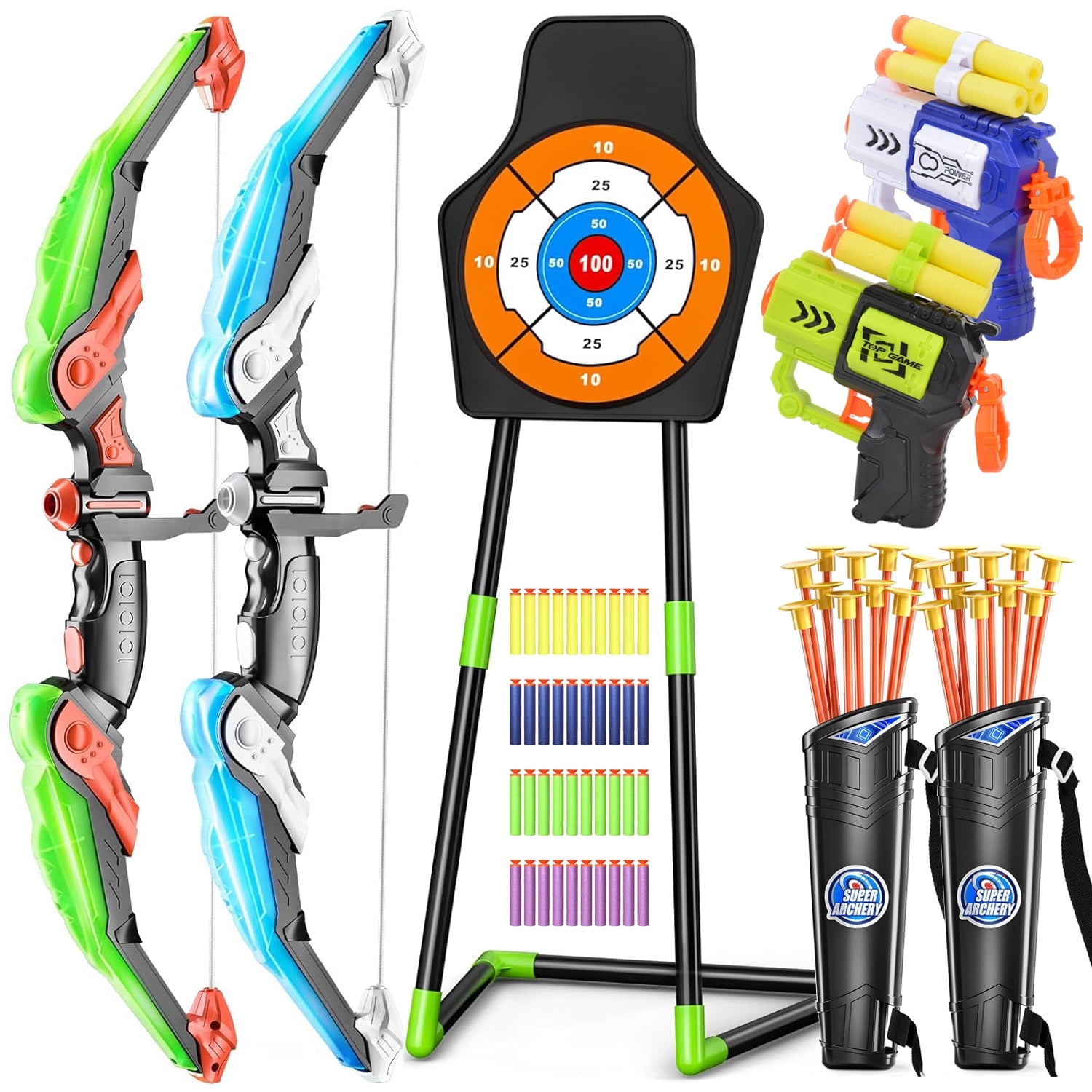 WonderStone Kids Archery Set, LED Bow and Arrow, 20 Suction Cup