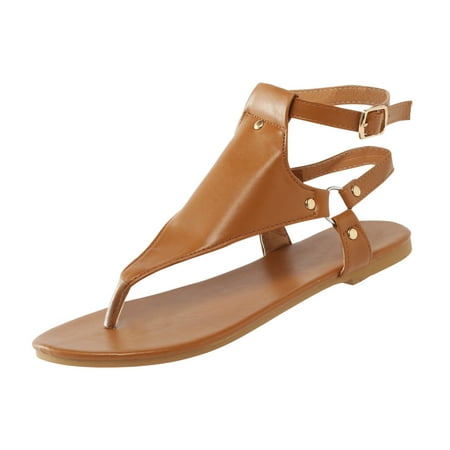 

Womens Sandals Thong Sandals for Women Open Toe Shoes Flat Beach Sandals Ladies Buckle Strap Flip Flops Shoes Women S Sandals Pu Brown 38
