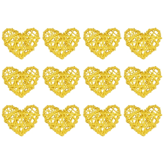 20uds Corazón Forma Ratán Bola Jarrón Relleno Natural Ratán para San Valentín Día Decoración Boda Hogar Decoración Amarillo 2.36 Pulgadas
