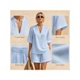 thumbnail image 3 of Two Piece Linen Short Sets for Women Short Sleeve V Neck Shirt Top and Shorts Casual Summer Travel Vacation Outfits Loose Short Sleeve, 3 of 5