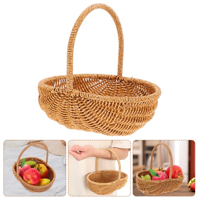 unbranded Cesta Tejida A Mano Para Y Verduras Color Con Asa Resistente