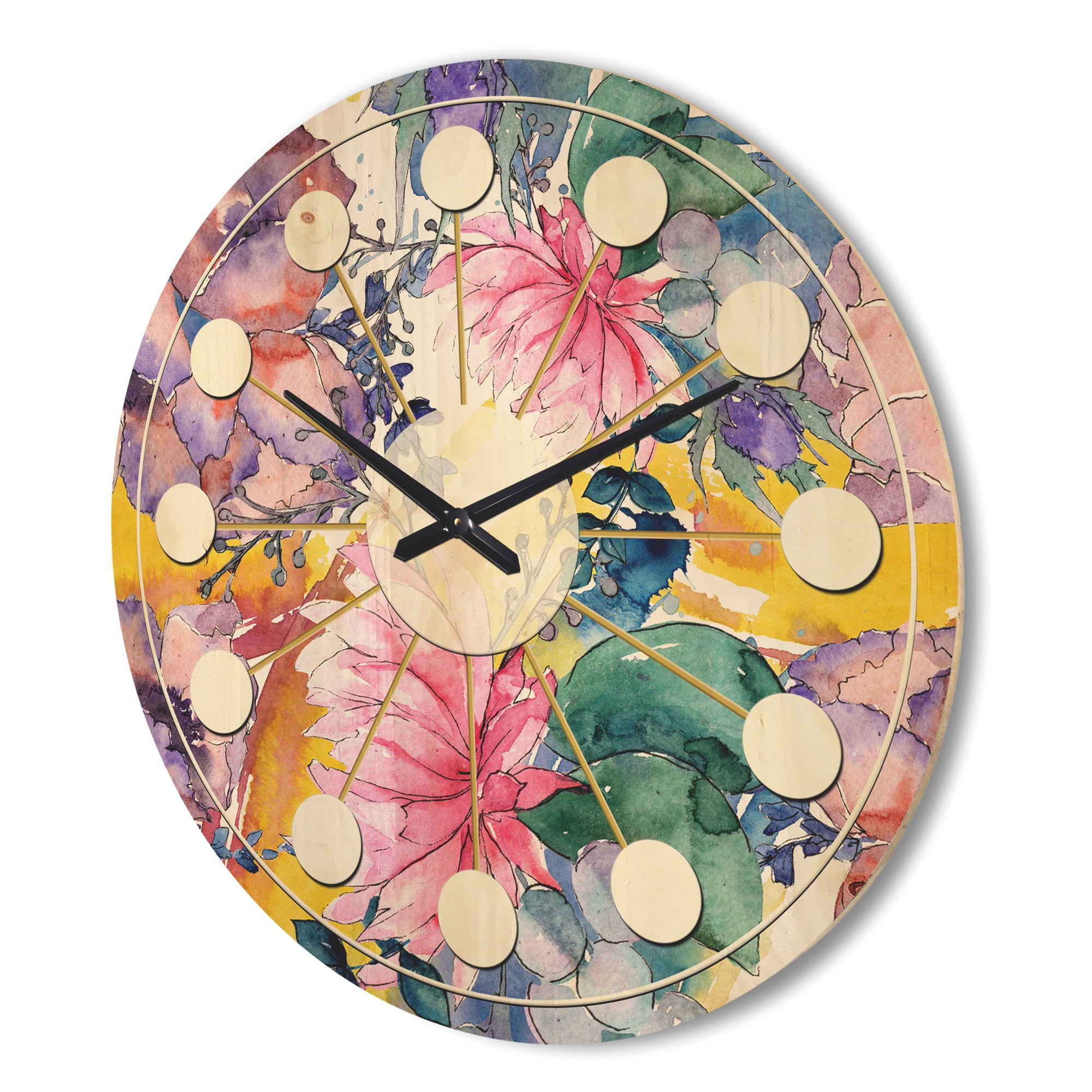 Designart 'Floral Botanical Retro XV' Mid-Century Modern Wood Wall Clock