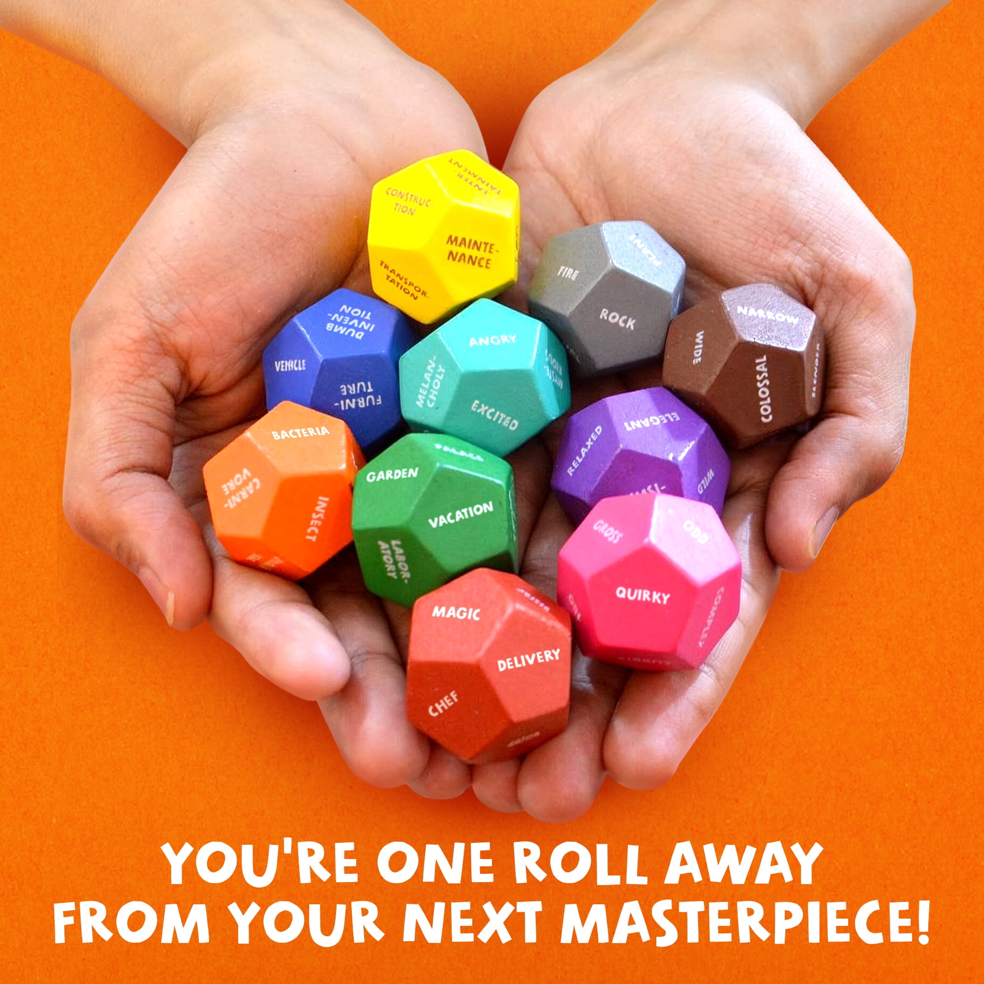 Insplore Art Dice – 12-Sided Wooden Dice with 120 Prompts to Help You Decide What to Draw or Paint – Creative Playbook with Games and Activities – Fun, Inspiring Gift for Artists of All Levels