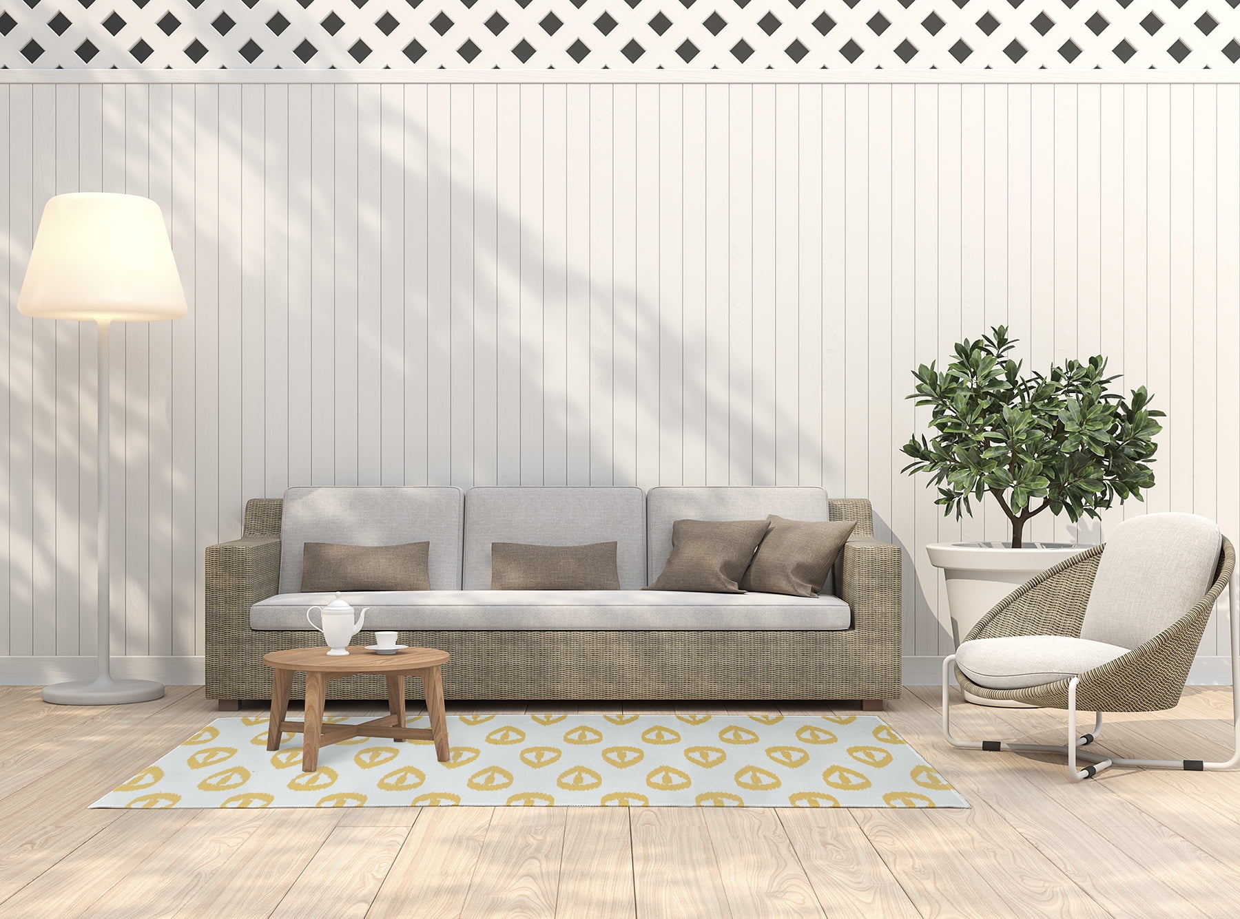 Simply Daisy 5' x 7' Sunshine Yellow Ikat Tears Chenille Indoor/Outdoor Rug