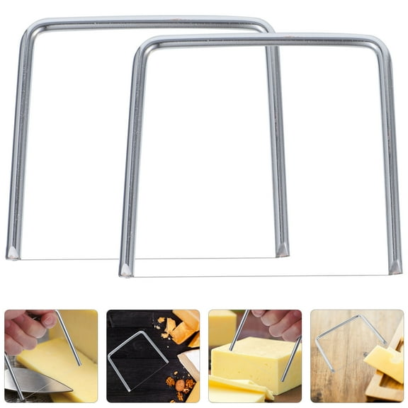 Masteelf 2pcs Stainless Steel Cheese Slicer with Wire Handheld Butter Cutter Kitchen Tools for Hard Block Cheese (Random Color)