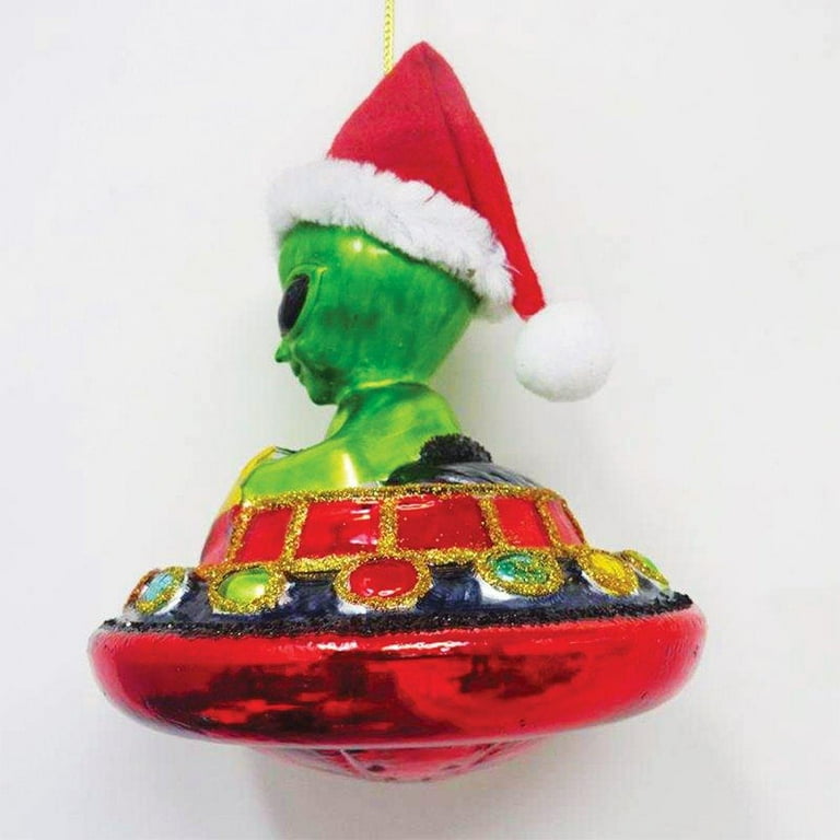 OrnamentallyYou Alien and UFO Glass Christmas Ornament