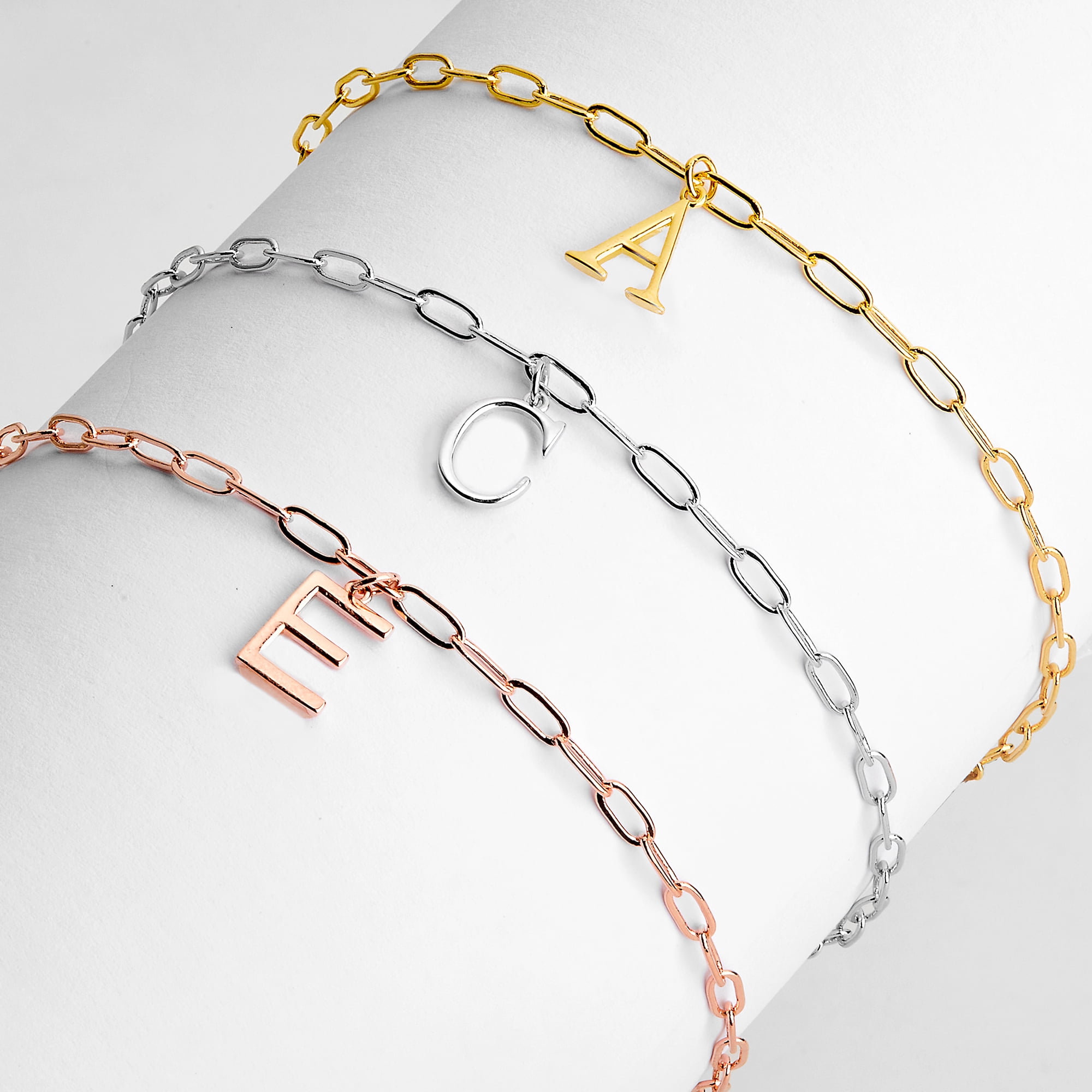 Personalized Planet Women's Initial Charm Paperclip Chain Bracelet