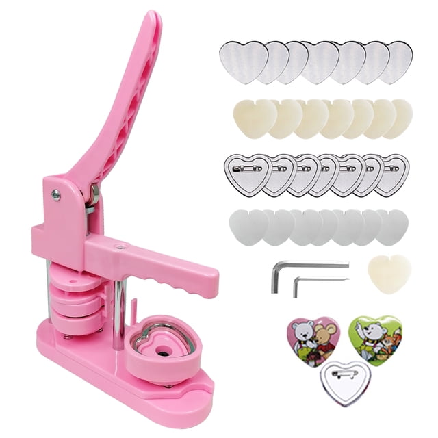 Máquina para hacer botones en forma de corazón, kit de máquina para hacer botones tipo pin (rosa)