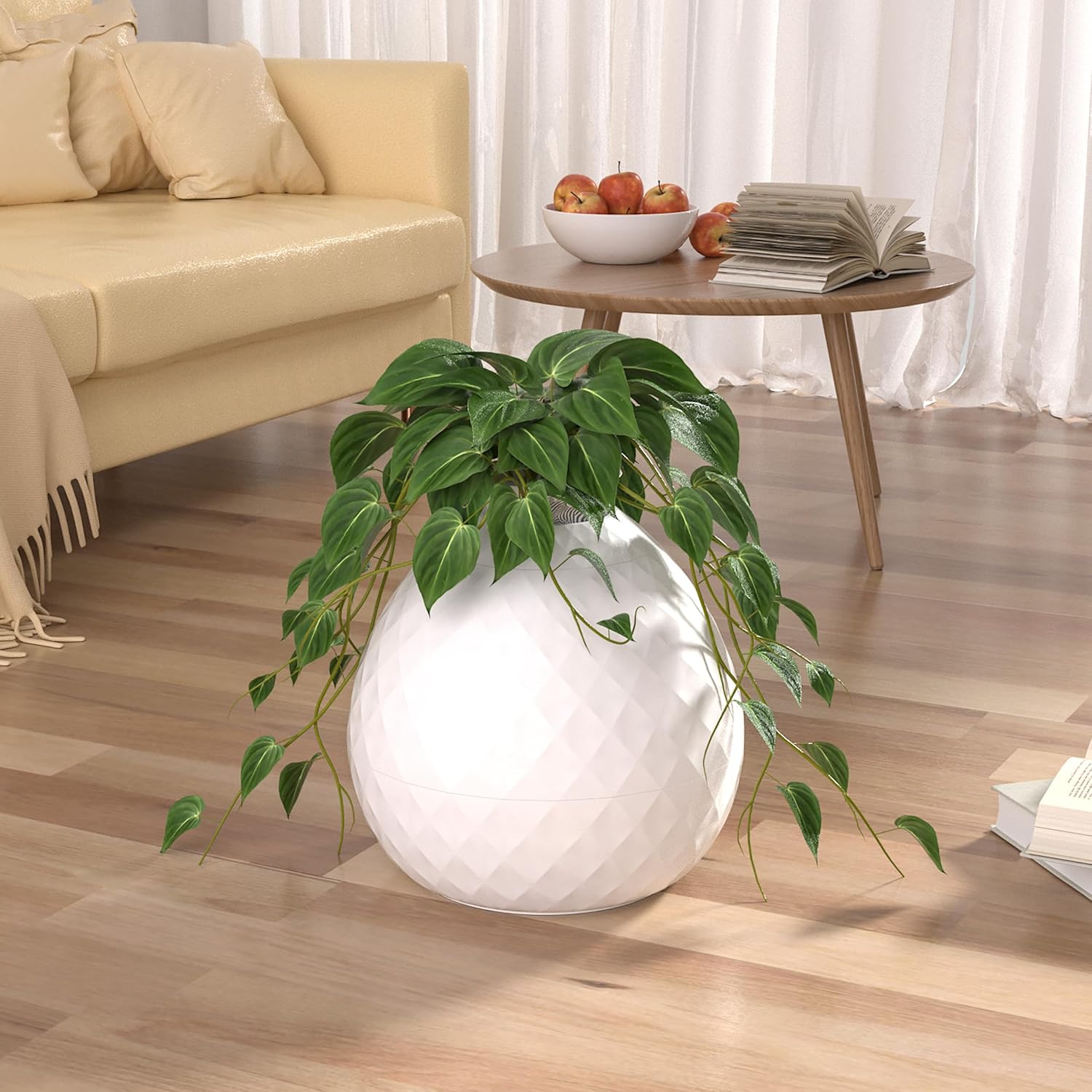 Hidden Cat Litter Box, Plant Cat Litter Box with Removable Planter Top Vented, Multi-Functional Resin Litter Boxes Enclosure Furniture, Easy to Clean, for Living Room Indoor (White, No Plant)