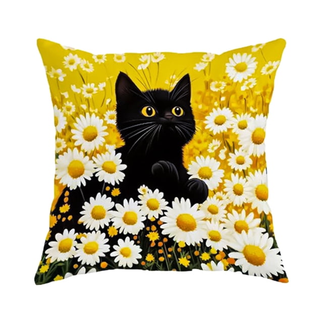 Cubiertas de Estuche de Almohada con Cremallera 45x45cm Diseño de Patrón de Gatos Lindos, Tela de Poliéster Suave para Sofá Y Cama Decoración Del Hogar, Cremallera Oculta, Lavable en Máquina