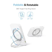 Baseus Qi2 MagSafe Power Bank, PicoGo 5000mAh Wireless Portable Charger with 360° Rotatable Ring Stand, Magnetic Power Bank for iPhone 16/15/14,White