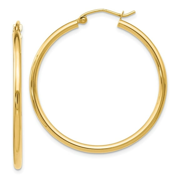 14K Yellow Gold Earring Hoop Women'S 35 mm Polished 2Mm Earrings