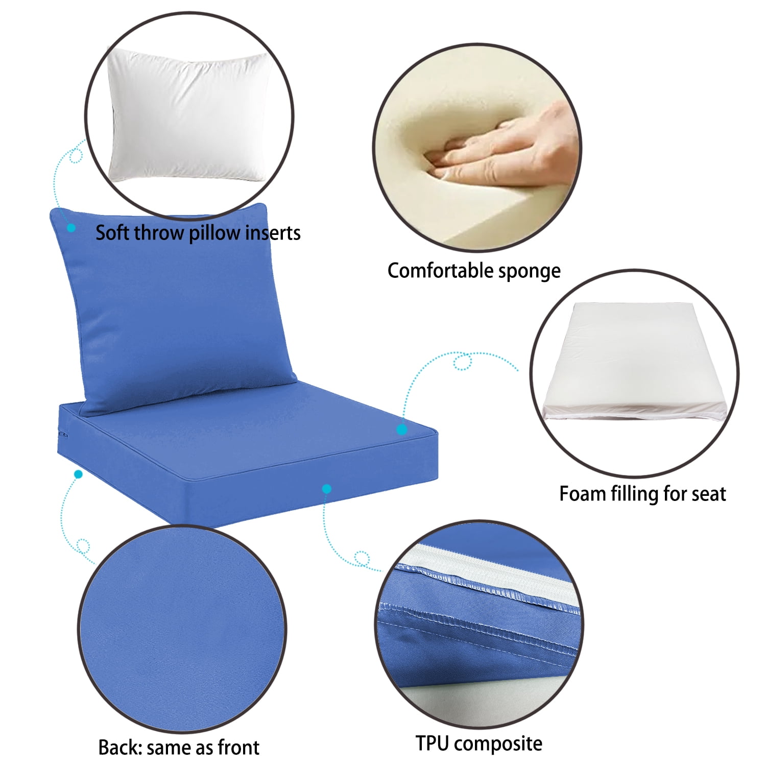 Outdoor Seat Cushions for Patio Furniture Set of 24x24 Inch for Waterproof Replacement Cushions with Removable Cover for Chair Yard Garden Deck,CobaltBlue