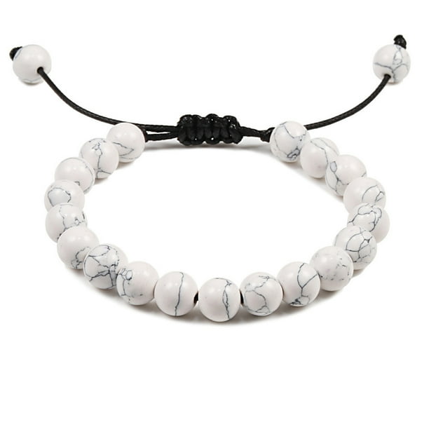 Qarigey Elegante de cuentas de piedras preciosas naturales, regalo para mujeres y hombres, minimalista para mujeres Ropa, zapatos y accesorios Miscelánea linea negra+blanco
