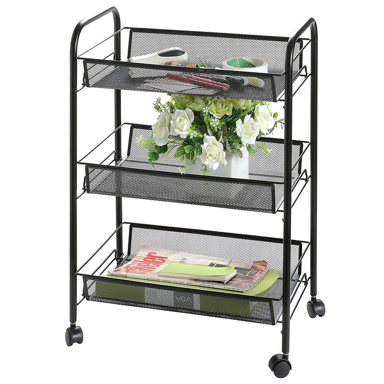 Details about   Exquisite Honeycomb Net Three Tiers Storage Cart with Hook Black 