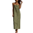 thumbnail image 3 of VBVC Women's Spaghetti Strap Cotton Linen Maxi Dress , Ladies' Square Neck Casual Slip Dress , Summer Beach Vacation Long Dresses For Women,Army Green,S-2XL, 3 of 10