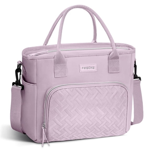 Insulated Lunch Bag for Women,Extra Large Lunch Box w/ Removable Shoulder Strap,Leak Proof Lunch Tote Bag with Side Pockets,Reusable Lunch Bag for Work,Hiking,Picnic,Camping,Beach(Purple)