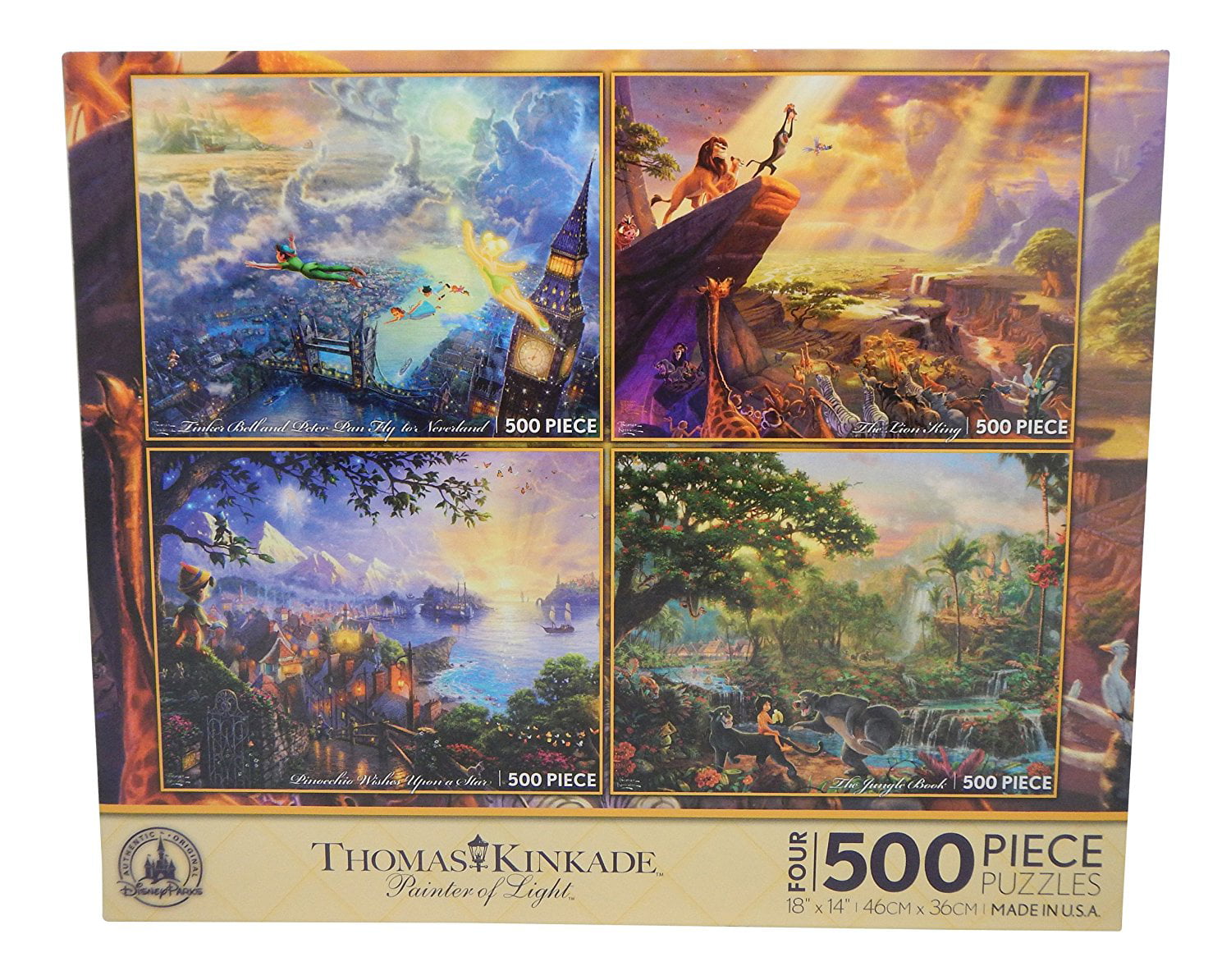 Disney Thomas Kinkade 4 Puzzle Set Peter Pan Lion King Jungle Book Pinocchio