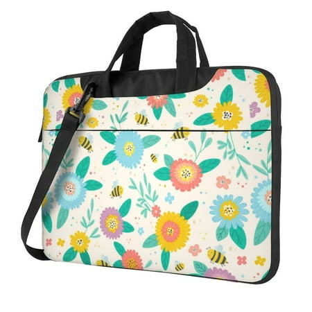PUREYAH Laptop Case Bag with Compartments for Women Spring Hand Drawn Floral Lightweight Computer Tote Bag for Men Travel Work 13 inch