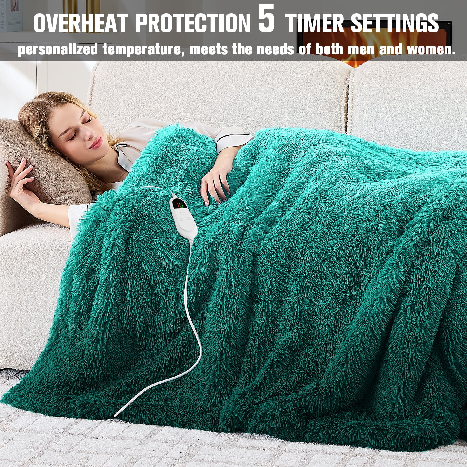 PMONPA Heated Blanket for Adult, Soft Faux Fur & Sherpa Electric Blanket, Fast-Heating with 10 Heating Levels & 5 Options Auto off, 51"x 61", New Green