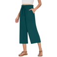 thumbnail image 1 of Lenpel Women's Capri Pants Ruffle Elastic High Waisted Drawstring Wide Leg Cropped Trousers Casual Summer Pants with Pockets, 1 of 7