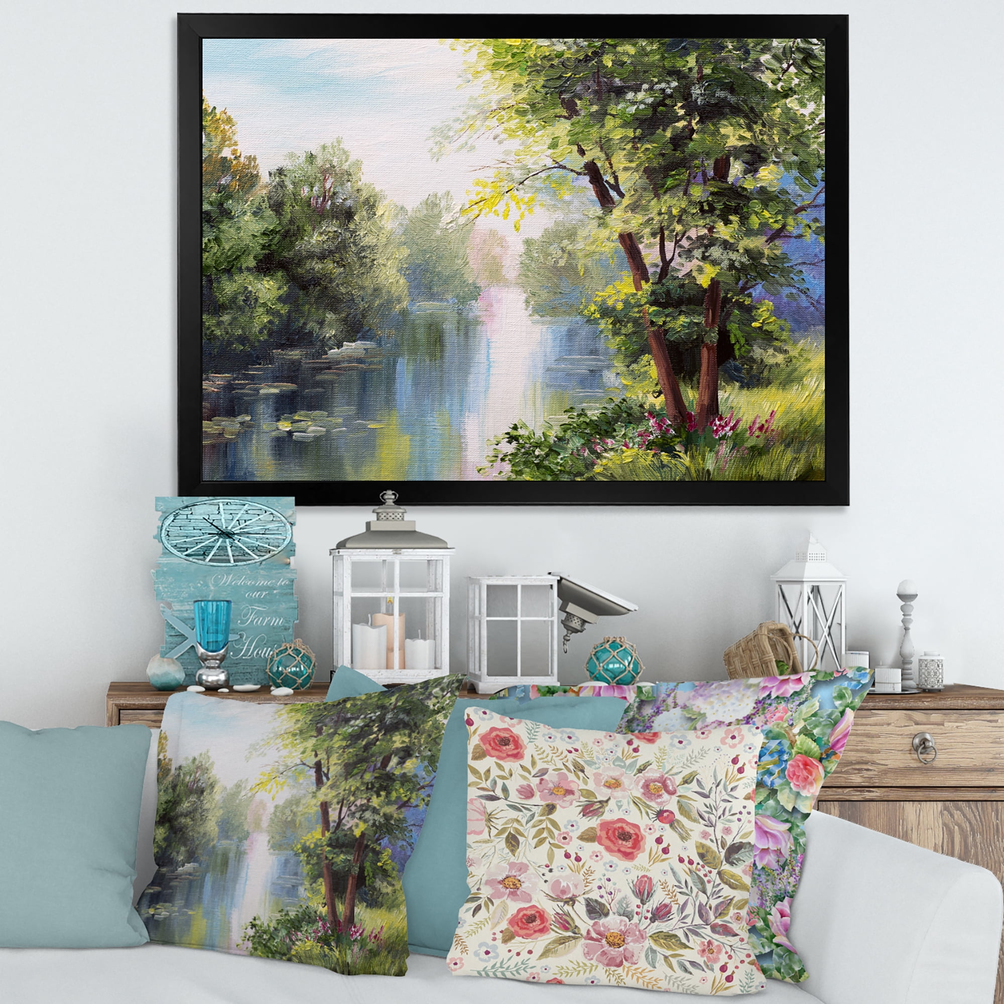 Designart 'Lake In The Forest Summer Day - Landscape' Lake House Framed Art Print