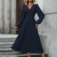 thumbnail image 2 of Ashirexll Long Sleeve Maxi Dress, Womens Fall Dresses, Women's V-neck Wool Dress Long Sleeve Waist Cinching Long Dresses, 2 of 6