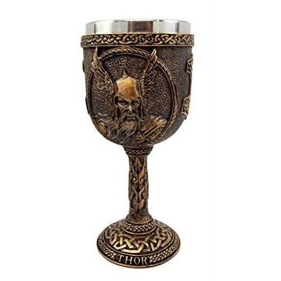 Atlantic Collectibles Norse Mythology Thor God Of Thunder Asgard Prince 7oz Resin Wine Goblet Chalice With Stainless Steel Liner