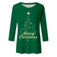 thumbnail image 4 of Womens Christmas Blouses Loose Round Neck Christmas Tree Pattern 3/4 Sleeve Womens Winter Tee,Green,4XL, 4 of 4
