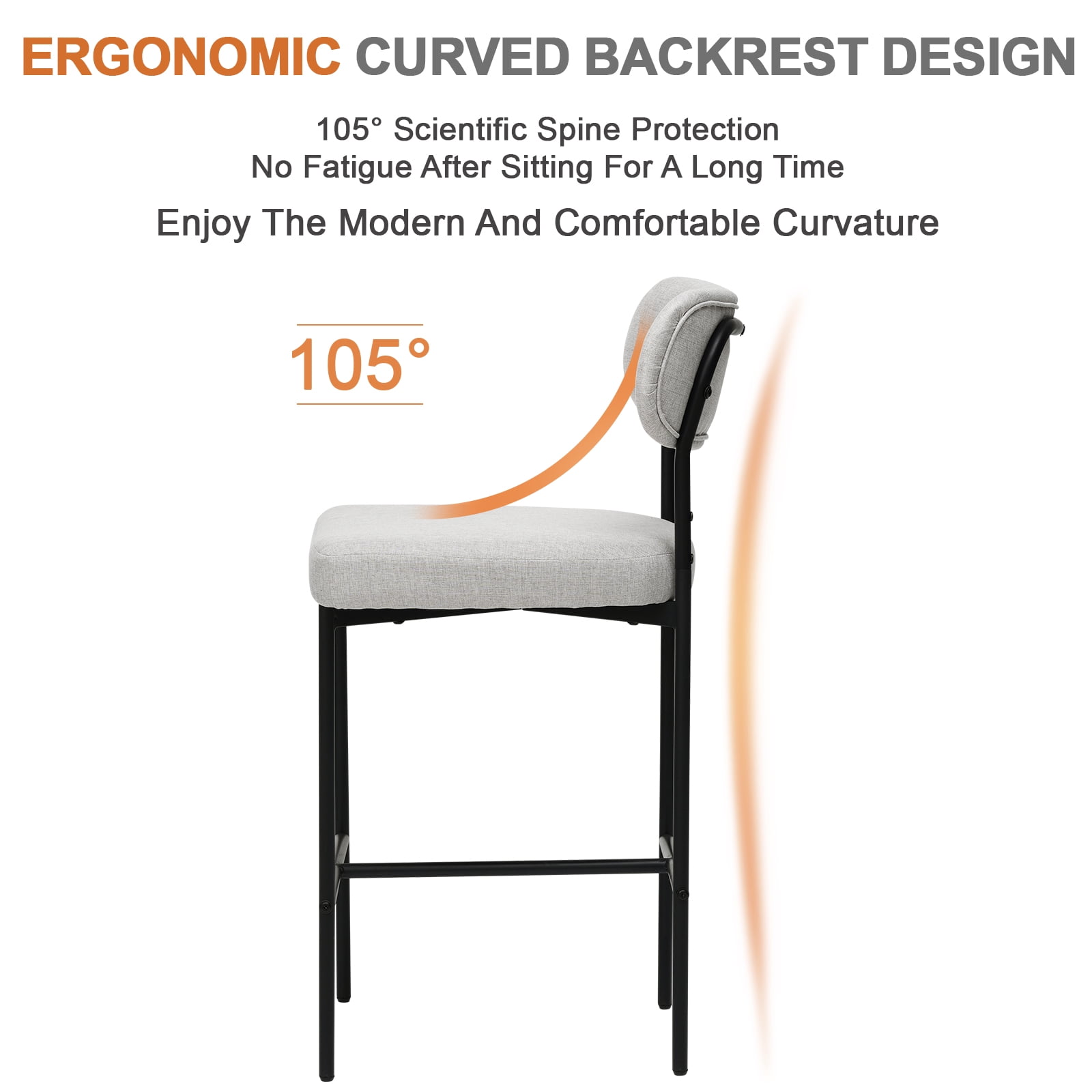 Hommpa Bar Stools Chairs Set of 2, 26" Beige Fabric Kitchen Counter Stools with Curved Back and Footrest, Fabric Counter Height Bar Chair for Kitchen Island